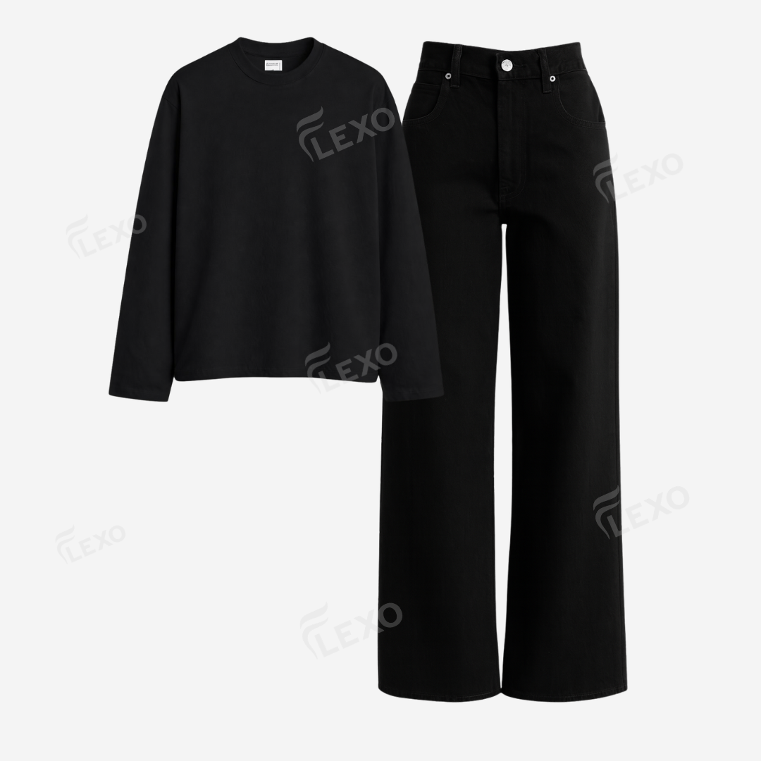 Black Baggy Jeans With Full Sleeves T-Shirt Main image