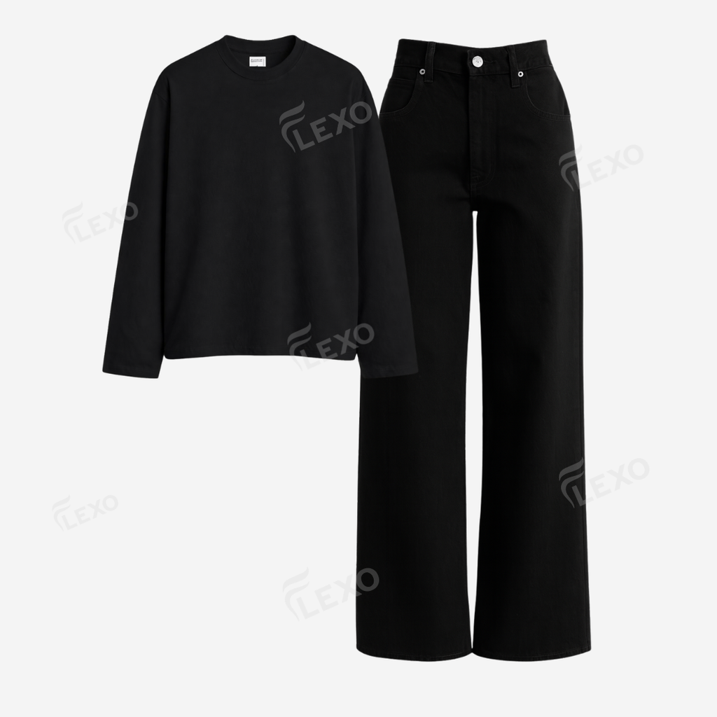 Black Baggy Jeans With Full Sleeves T-Shirt