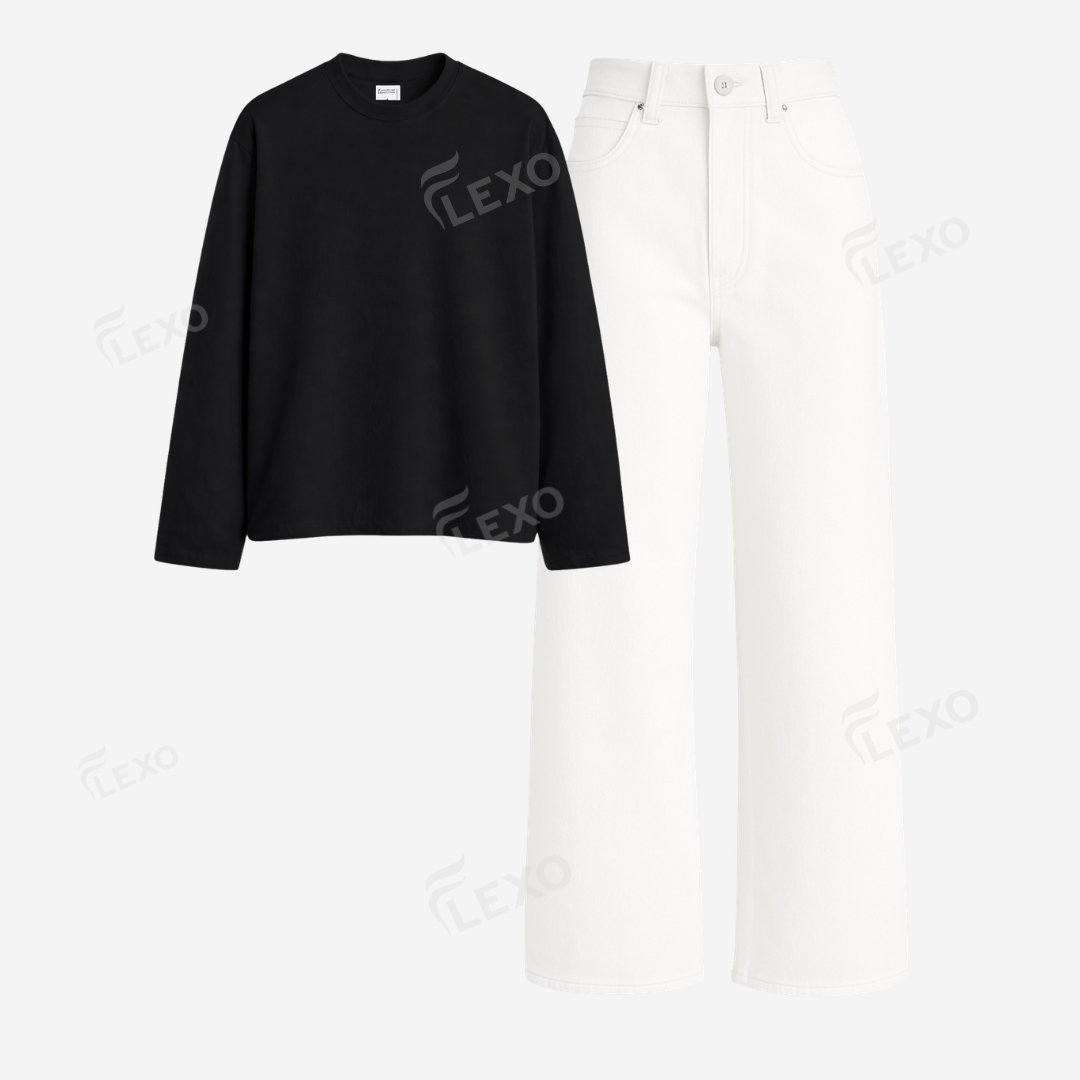White Baggy Jeans With Full Sleeves T-Shirt Main image