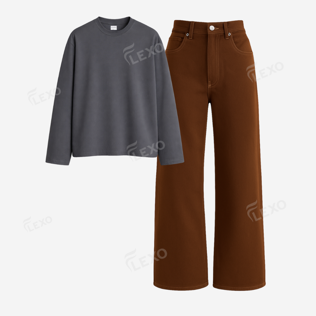 Brown Baggy Jeans With Full Sleeves T-Shirt
