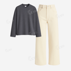 Beige Baggy Jeans With Full Sleeves T-Shirt