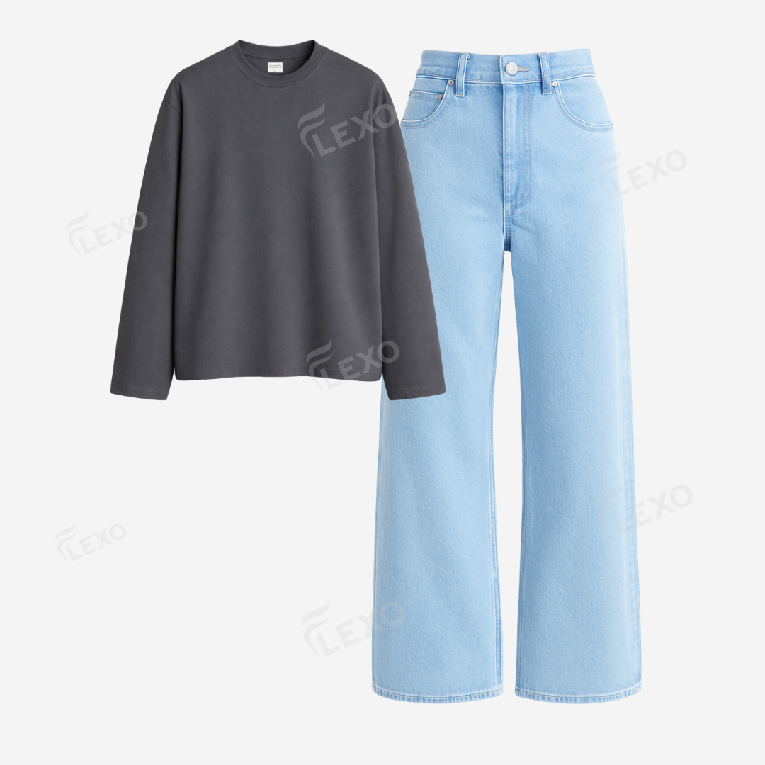 Iceblue Baggy Jeans With Full Sleeves T-Shirt