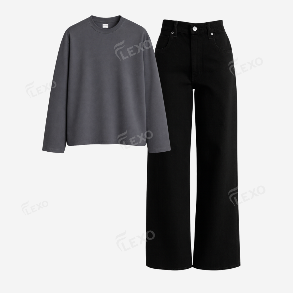 Black Baggy Jeans With Full Sleeves T-Shirt