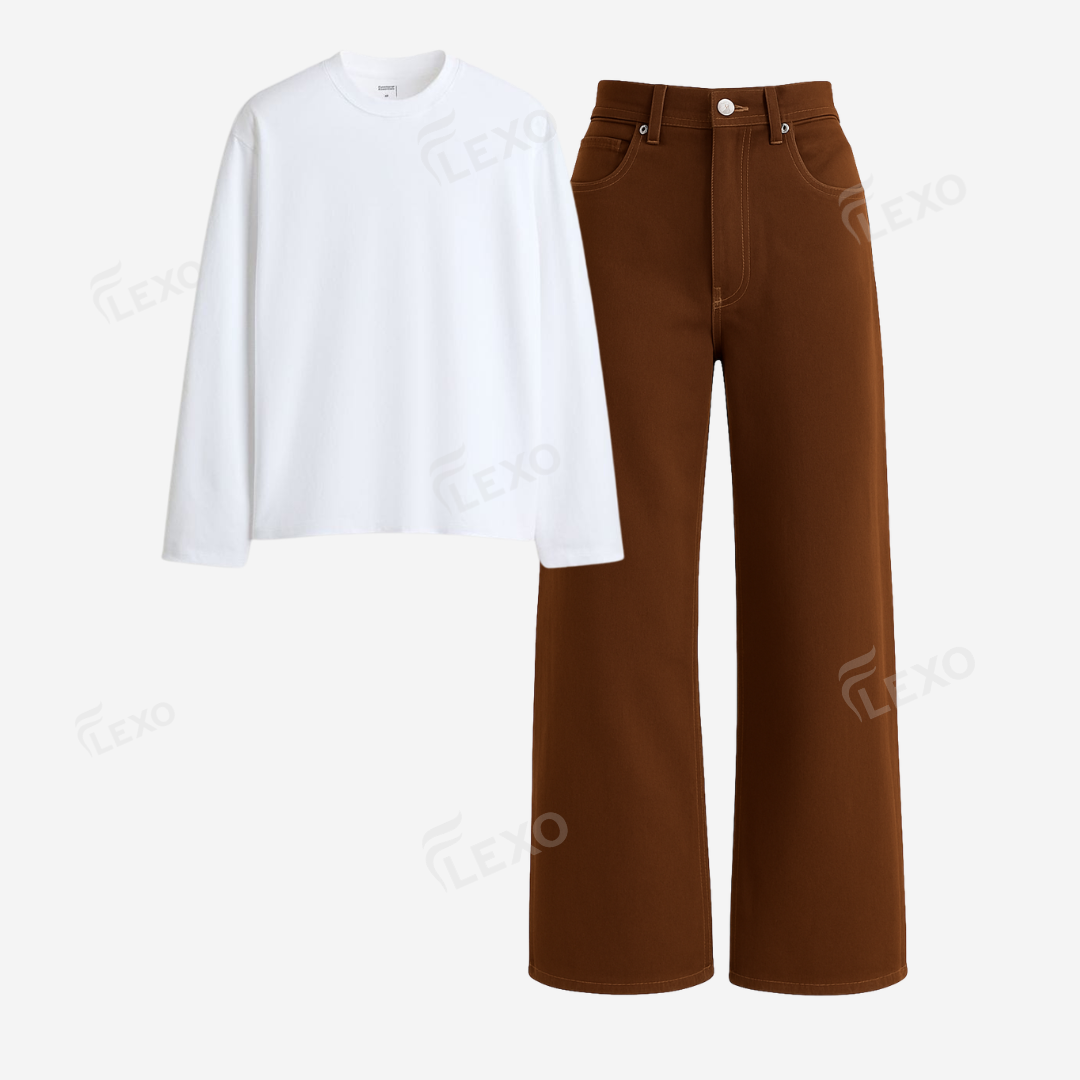 Brown Baggy Jeans With Full Sleeves T-Shirt Secondary image