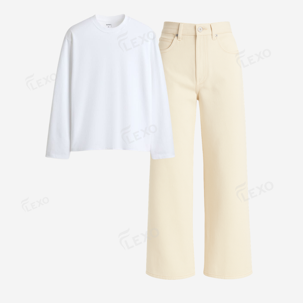 Beige Baggy Jeans With Full Sleeves T-Shirt