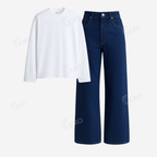 Darkblue Baggy Jeans With Full Sleeves T-Shirt
