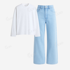 Iceblue Baggy Jeans With Full Sleeves T-Shirt