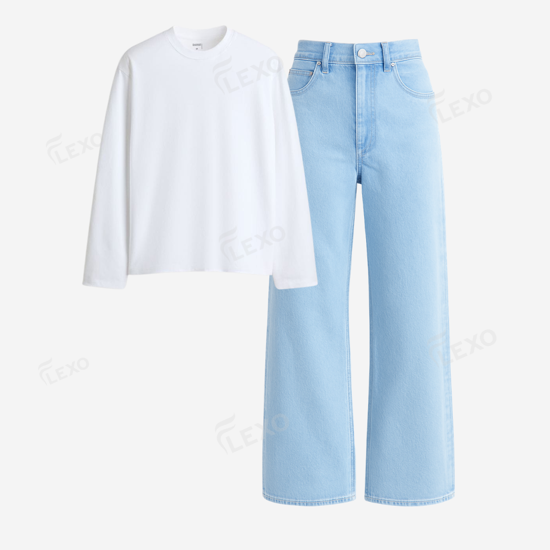 Iceblue Baggy Jeans With Full Sleeves T-Shirt