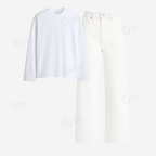 White Baggy Jeans With Full Sleeves T-Shirt