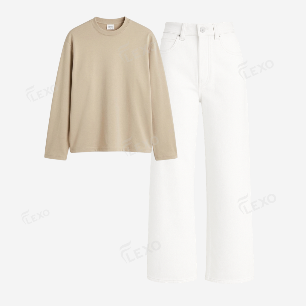 White Baggy Jeans With Full Sleeves T-Shirt