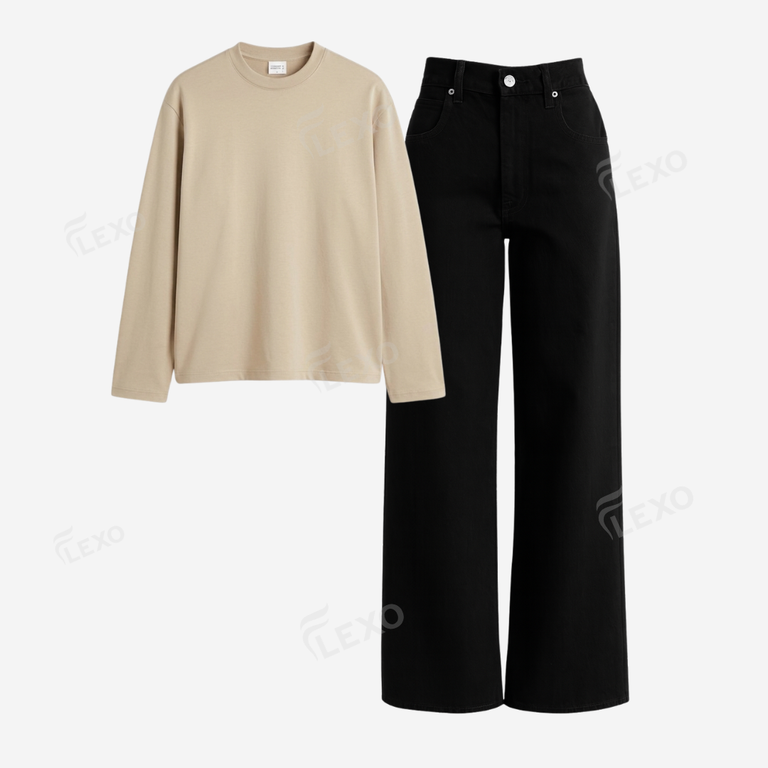 Black Baggy Jeans With Full Sleeves T-Shirt