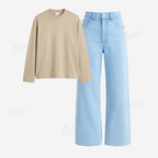 Iceblue Baggy Jeans With Full Sleeves T-Shirt