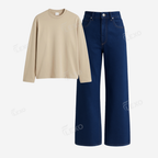 Darkblue Baggy Jeans With Full Sleeves T-Shirt