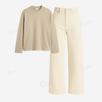 Beige Baggy Jeans With Full Sleeves T-Shirt