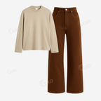 Brown Baggy Jeans With Full Sleeves T-Shirt