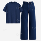 Darkblue Baggy Jeans With Oversized Drop Shoulder T-Shirt