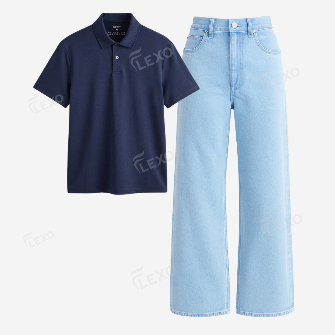 Iceblue Baggy Jeans With Polo