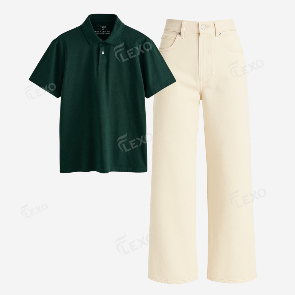 Beige Baggy Jeans With Polo