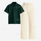 Beige Baggy Jeans With Polo