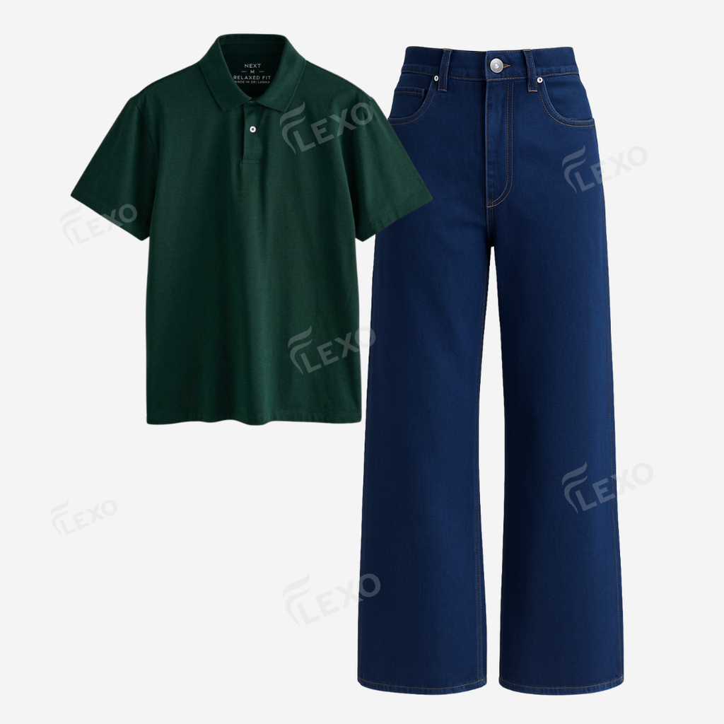 Darkblue Baggy Jeans With Polo
