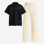Beige Baggy Jeans With Polo