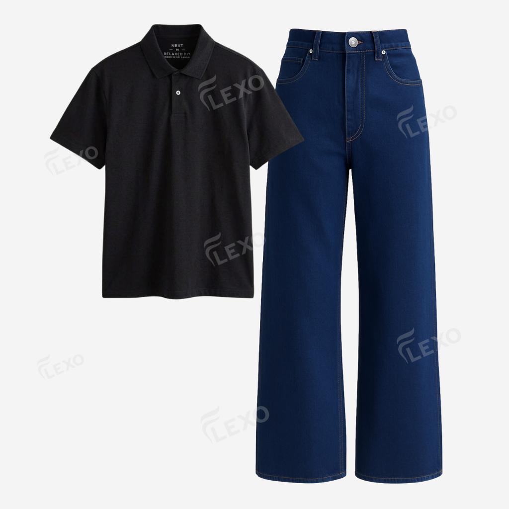 Darkblue Baggy Jeans With Polo