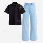 Iceblue Baggy Jeans With Polo