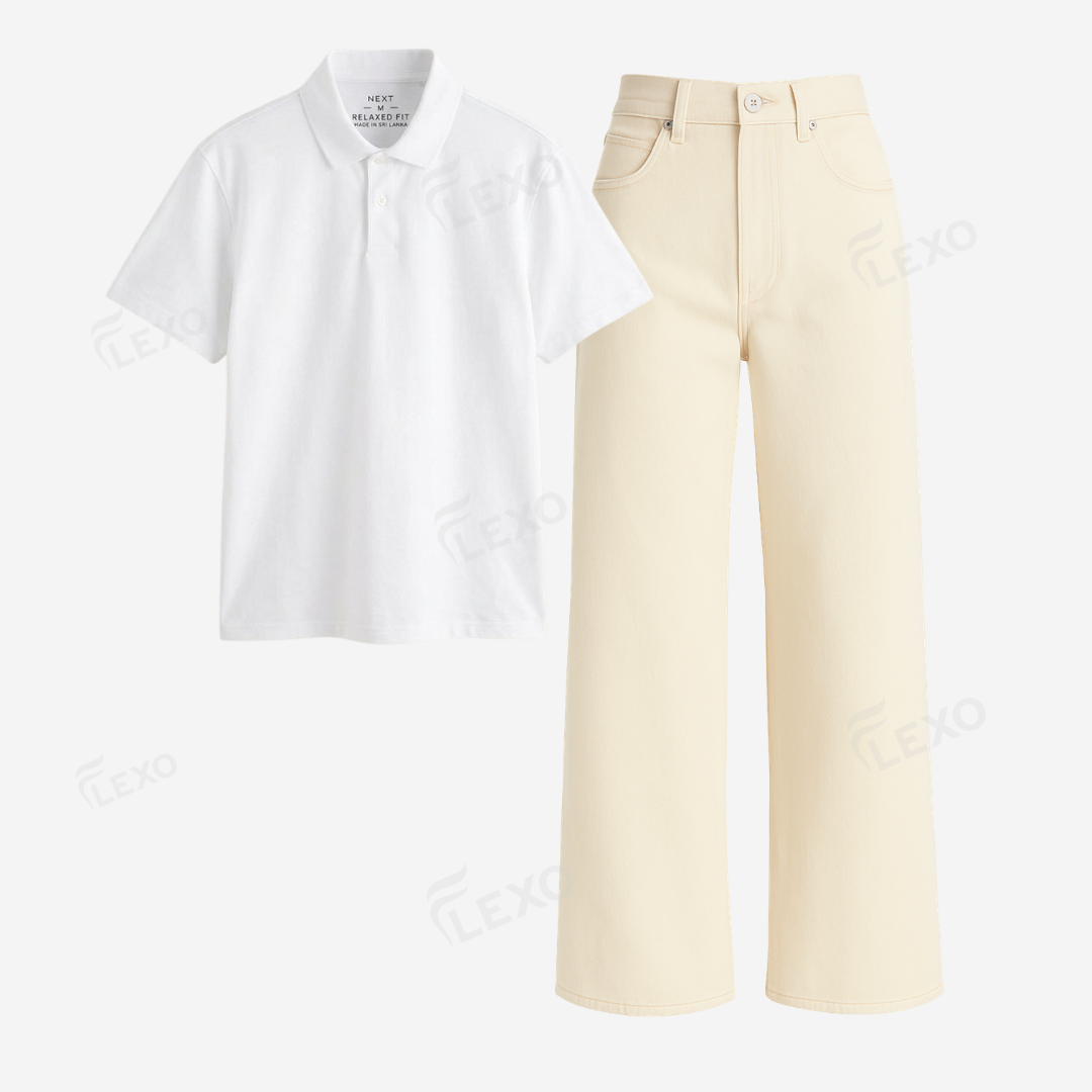 Beige Baggy Jeans With Polo