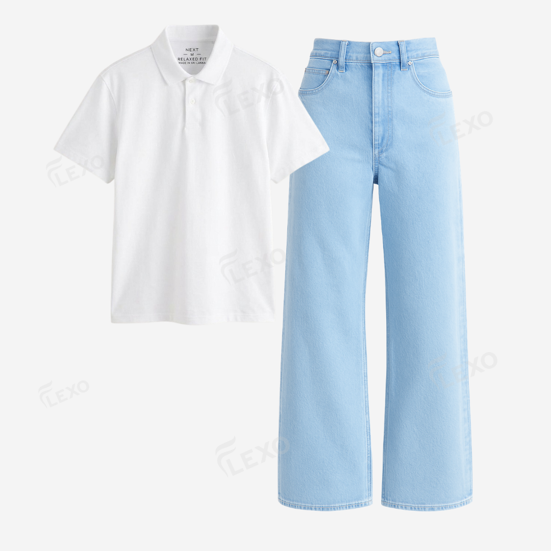 Iceblue Baggy Jeans With Polo Secondary image
