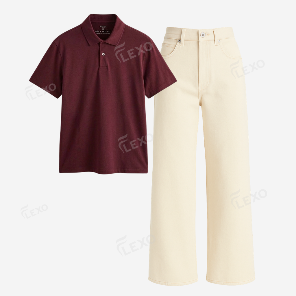 Beige Baggy Jeans With Polo