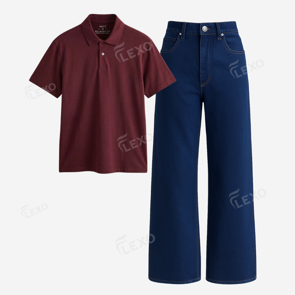 Darkblue Baggy Jeans With Polo