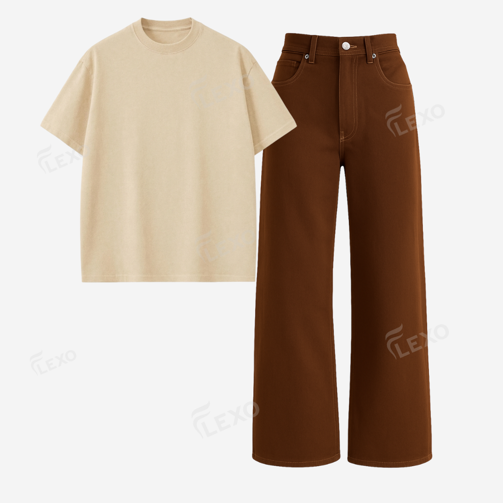 Brown Baggy Jeans With Oversized Drop Shoulder T-Shirt