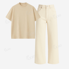 Beige Baggy Jeans With Oversized Drop Shoulder T-Shirt