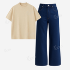 Darkblue Baggy Jeans With Oversized Drop Shoulder T-Shirt