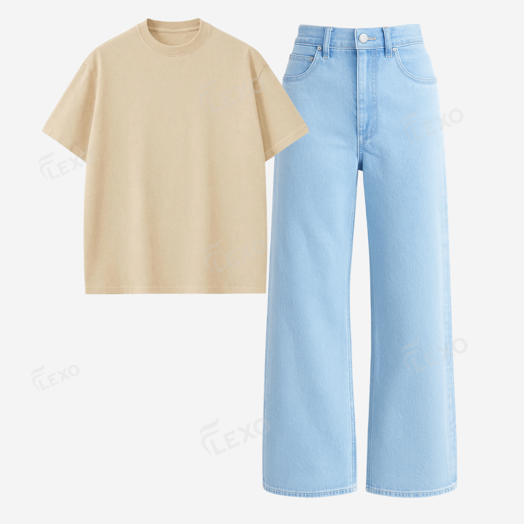 Iceblue Baggy Jeans With Oversized Drop Shoulder T-Shirt