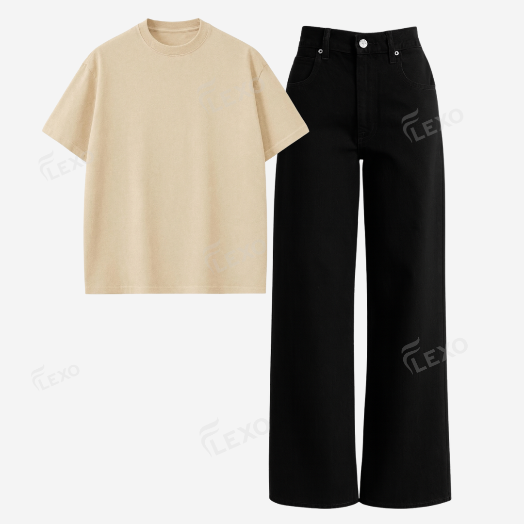 Black Baggy Jeans With Oversized Drop Shoulder T-Shirt