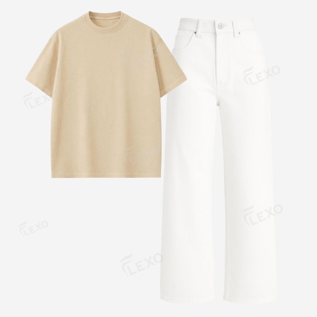 White Baggy Jeans With Oversized Drop Shoulder T-Shirt