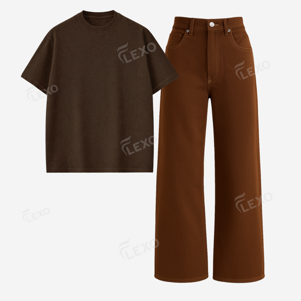 Brown Baggy Jeans With Oversized Drop Shoulder T-Shirt
