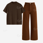 Brown Baggy Jeans With Oversized Drop Shoulder T-Shirt