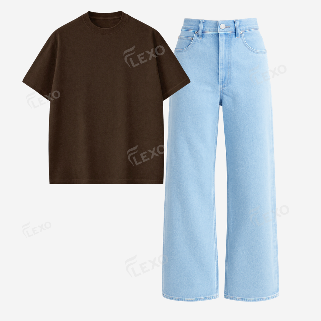 Iceblue Baggy Jeans With Oversized Drop Shoulder T-Shirt