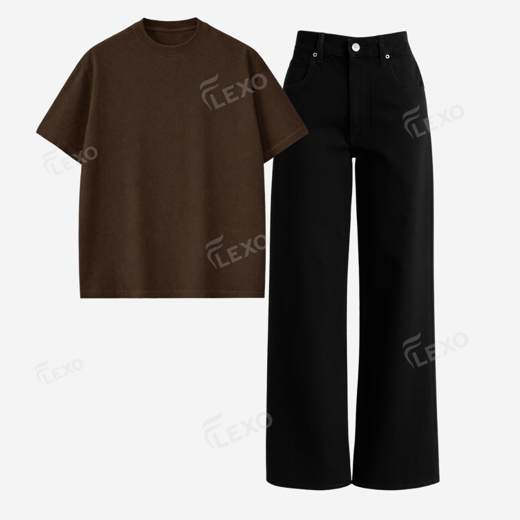 Black Baggy Jeans With Oversized Drop Shoulder T-Shirt
