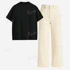 Beige Baggy Jeans With Oversized Drop Shoulder T-Shirt