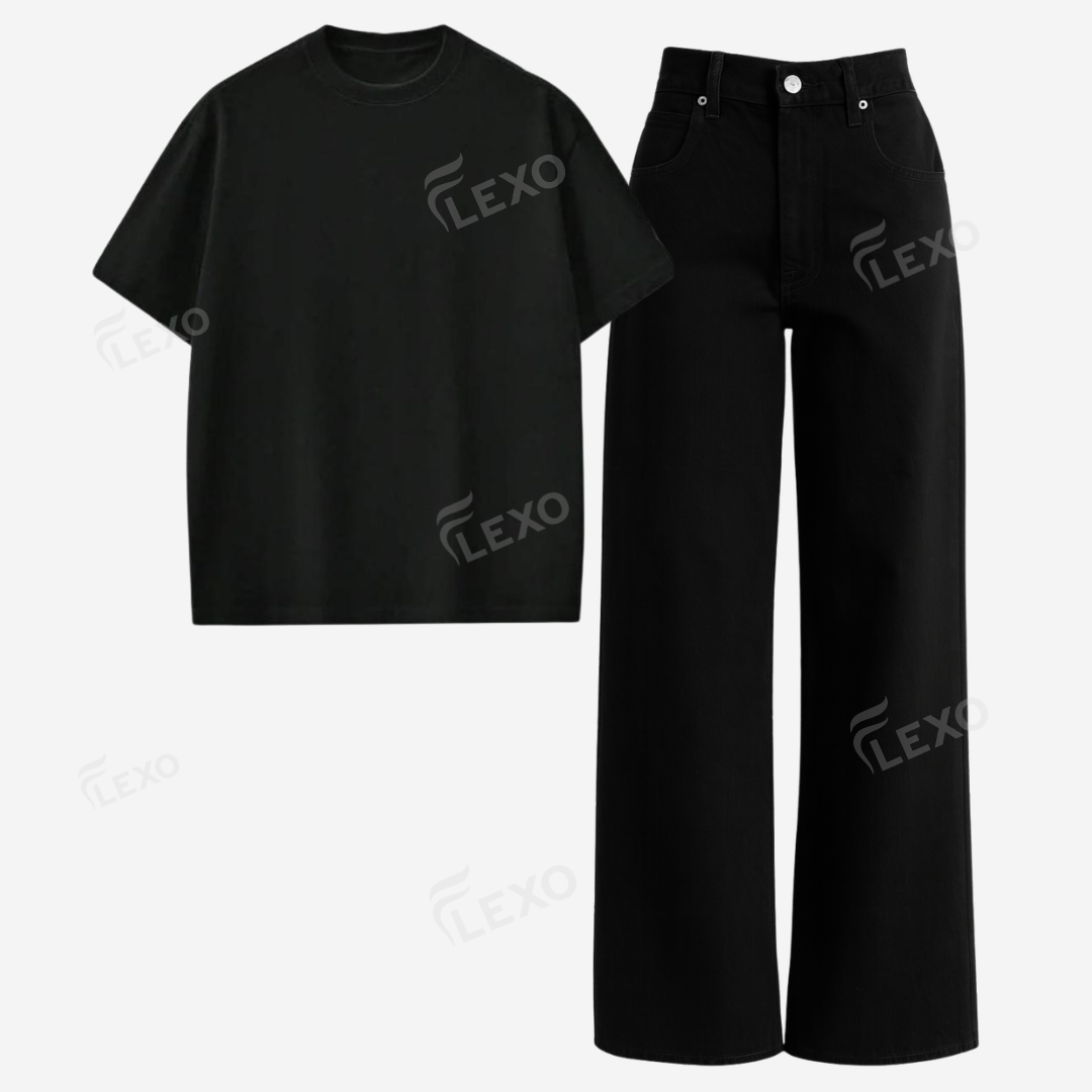 Black Baggy Jeans With Oversized Drop Shoulder T-Shirt