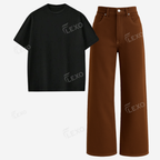 Brown Baggy Jeans With Oversized Drop Shoulder T-Shirt
