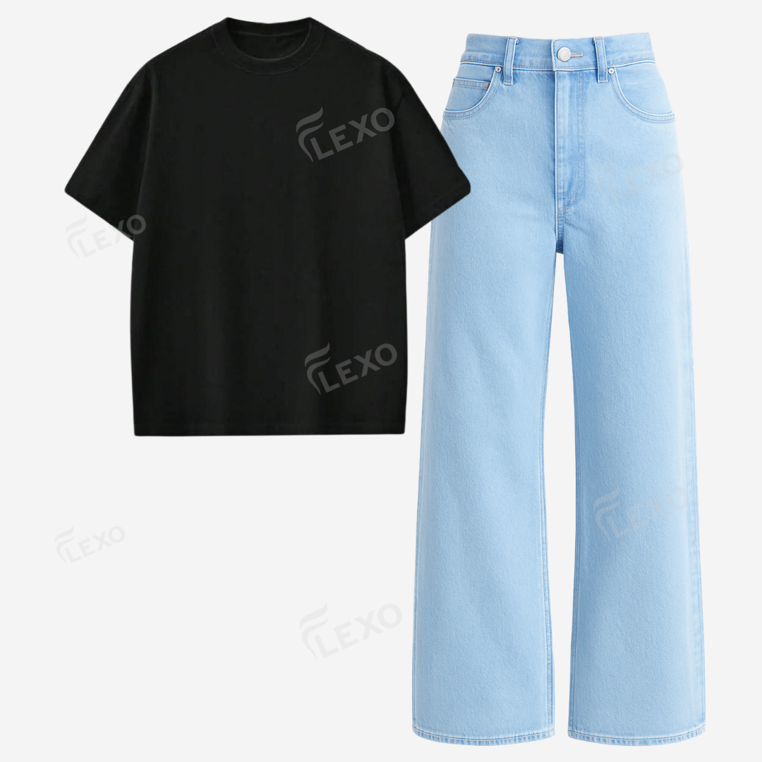 Iceblue Baggy Jeans With Oversized Drop Shoulder T-Shirt Main image