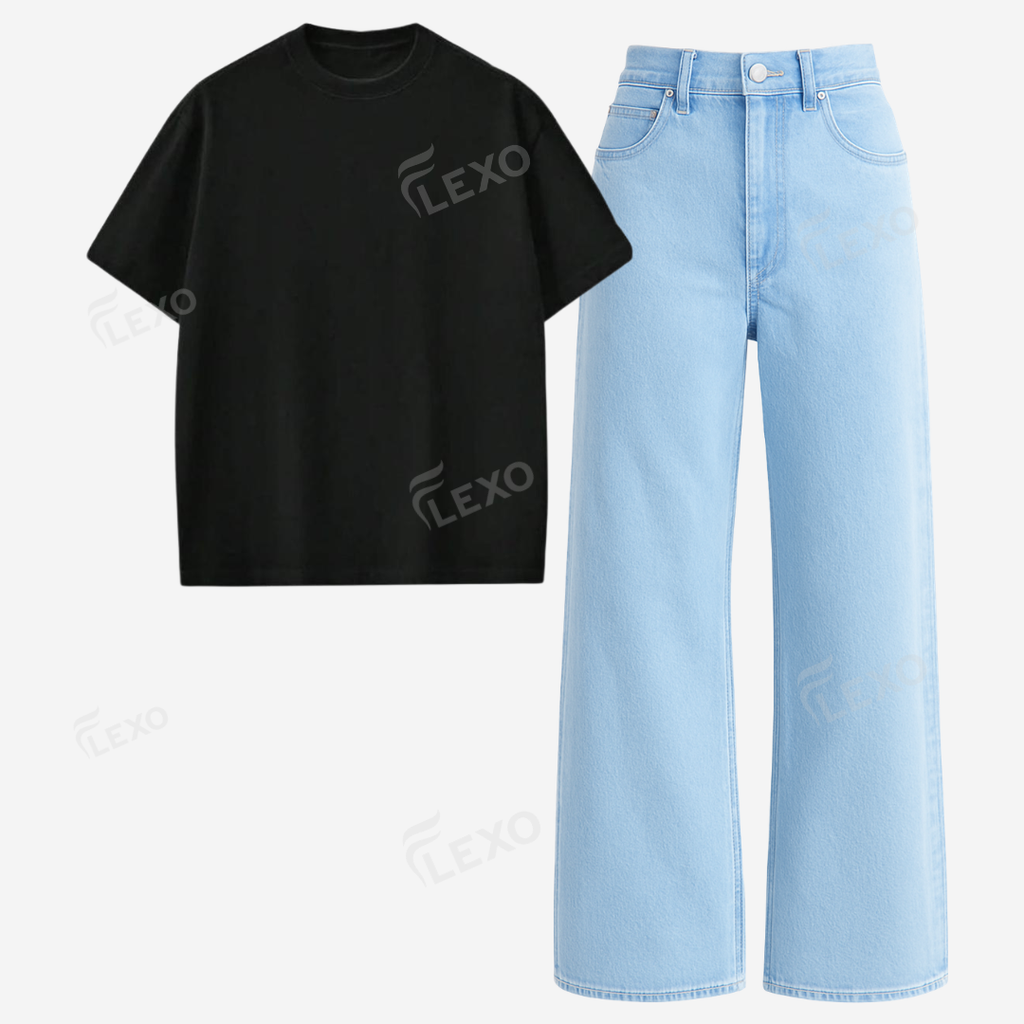 Iceblue Baggy Jeans With Oversized Drop Shoulder T-Shirt