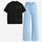 Iceblue Baggy Jeans With Oversized Drop Shoulder T-Shirt