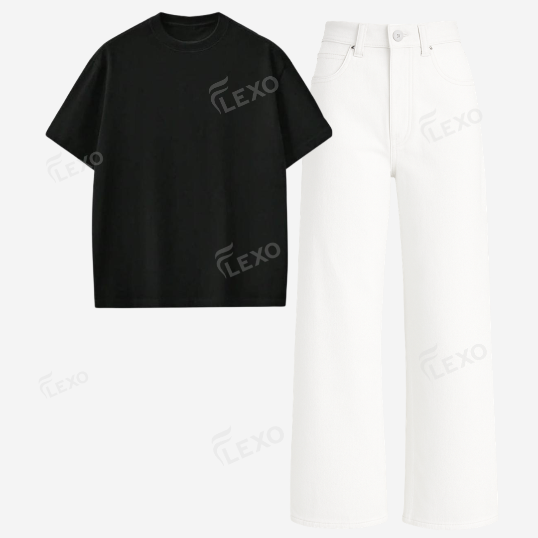 White Baggy Jeans With Oversized Drop Shoulder T-Shirt Main image