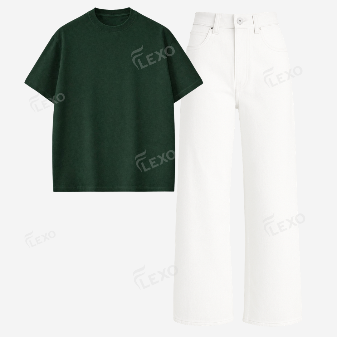 White Baggy Jeans With Oversized Drop Shoulder T-Shirt