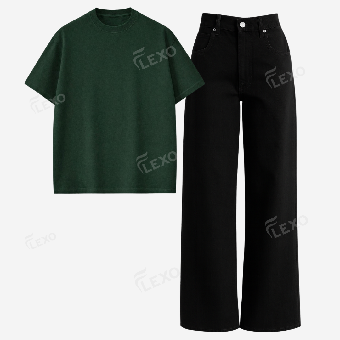 Black Baggy Jeans With Oversized Drop Shoulder T-Shirt